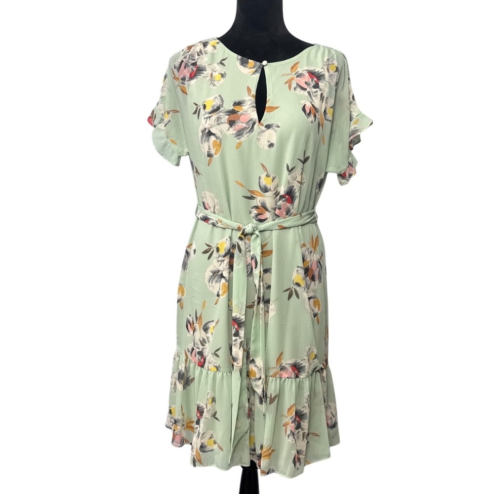 Lauren Ralph Lauren Dress Womens 4 Mint‎ Floral Chiffon Long Sleeve Ruffle Hem